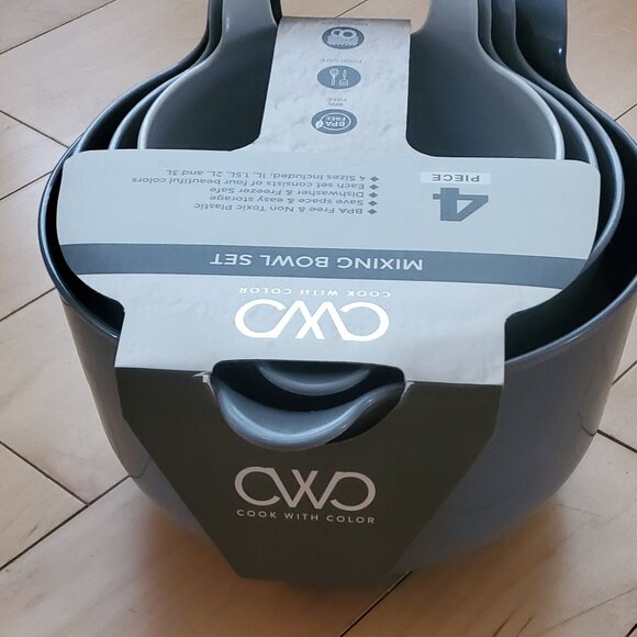 CWD 4-Piece Mixing Bowl Set, Grey & Variations of Grey - Picture 4 of 6